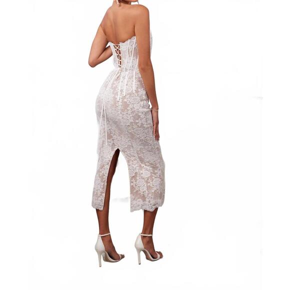 knee length dresses for ladies The Capulet Dress in White Chantilly Lace 2 / White Chantilly Lace